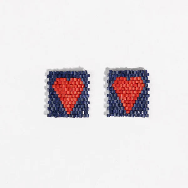 Post Beaded Earrings | Heart Rectangle