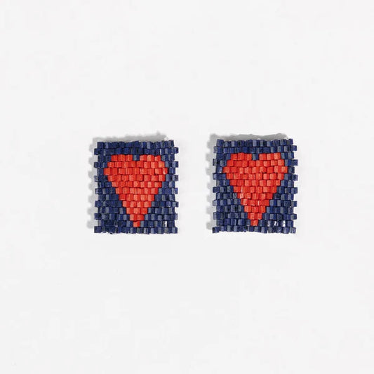 Post Beaded Earrings | Heart Rectangle