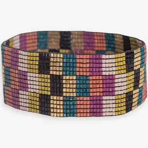 Kenzie Checkered Beaded Stretch Bracelet Muted
