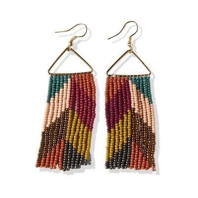 Whitney Chevron Beaded Fringe Earrings Muted Rainbow