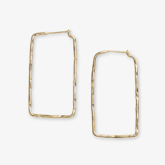Athena Rectangle Bar Thin Hoop Earrings Brass