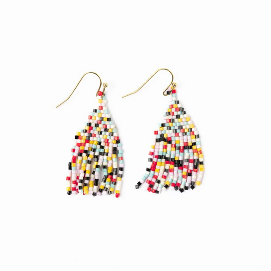 Cassie Mini Confetti on Fish Hook, Short Fringe Earrings - Black, Lt. Blue, Lemon Gold