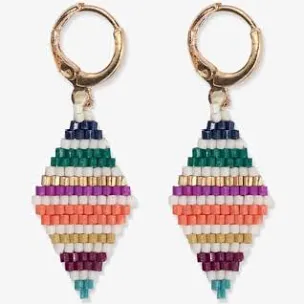 Carmen Mini Gold Hoop Horizontal Stripes Beaded Drop Earrings Muted