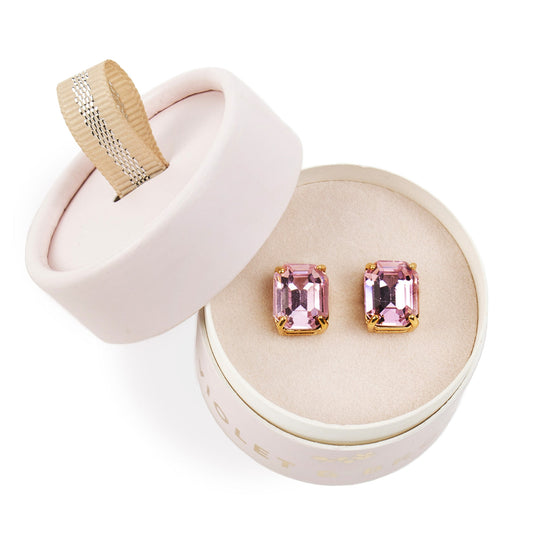 Cut Crystal Post Earrings | Light Rose