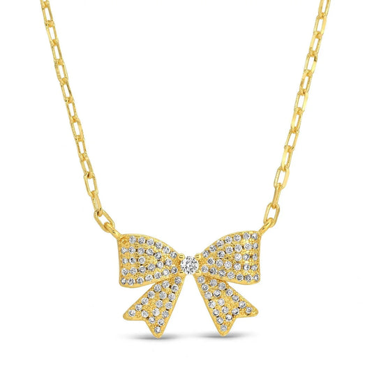 CZ Bow Pendant Gold Necklace