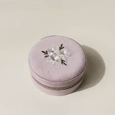 Round Velvet Jewelry Case-Floral Lilac