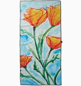 Golden Poppy Flowers Tea Towel
