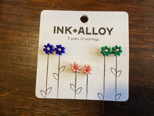 Tina Flower Earrings Trio - Lapis/Pink/Kelly