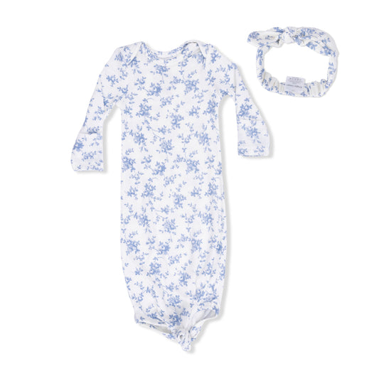 Angel Dear - Baby Blue Vines Floral - Knotted Gown and Headband
