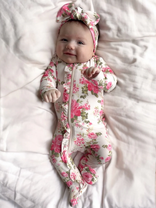 Angel Dear - Elegant Roses - 2-way Ruffle Back Zipper Footie