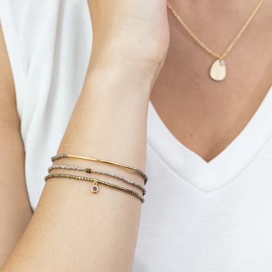 Scout Curated Wears - Tonal Chromacolor Miyuki Bracelet Trio - Pewter/Gold