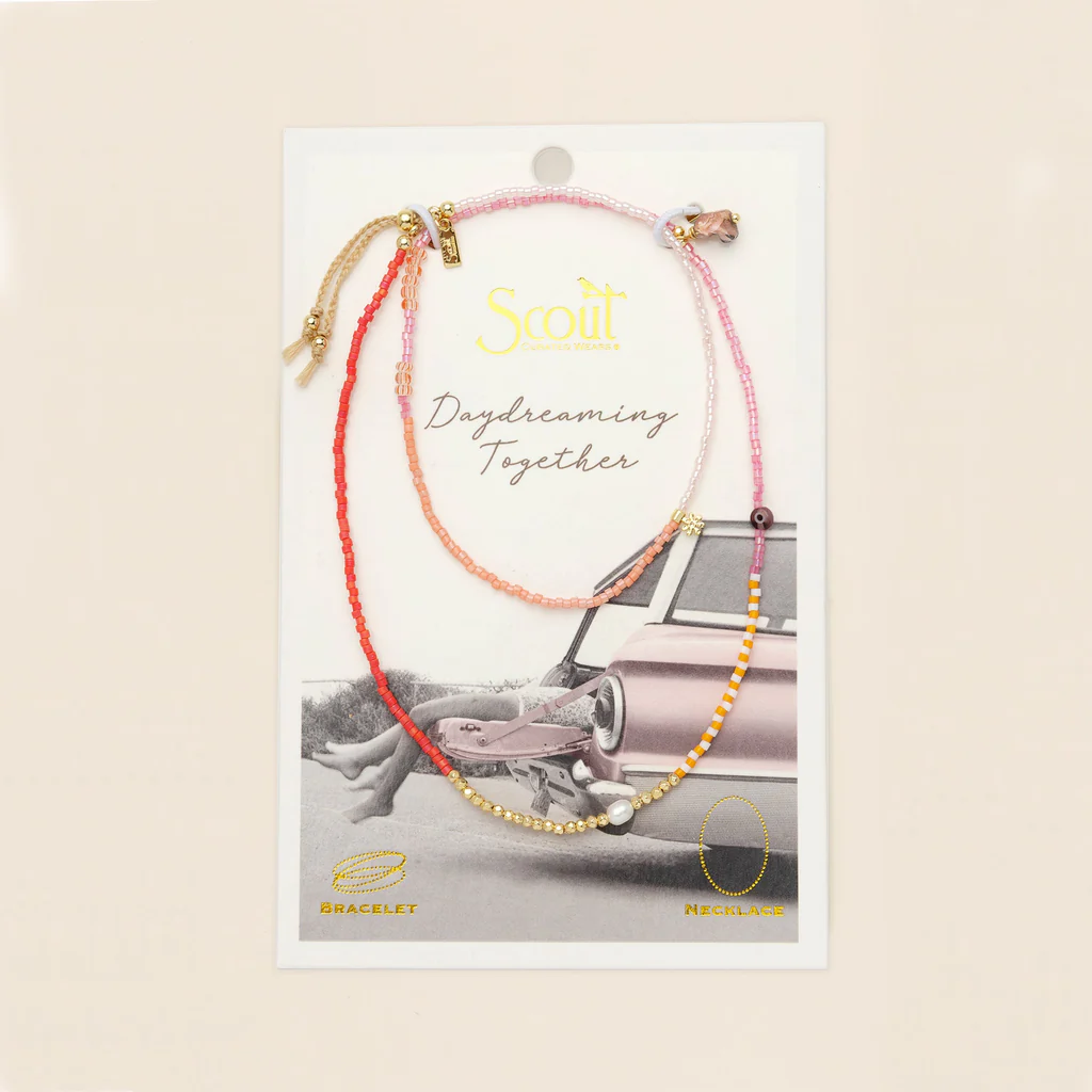 Scout Curated Wears - Mixed Media Wrap Bracelet/Necklace - Love/Rhodocrosite/Gold