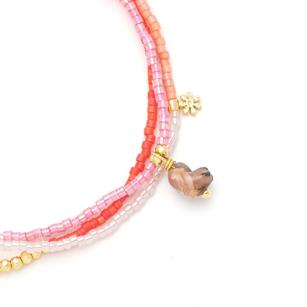 Scout Curated Wears - Mixed Media Wrap Bracelet/Necklace - Love/Rhodocrosite/Gold