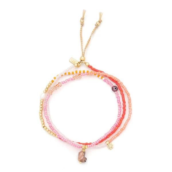 Scout Curated Wears - Mixed Media Wrap Bracelet/Necklace - Love/Rhodocrosite/Gold