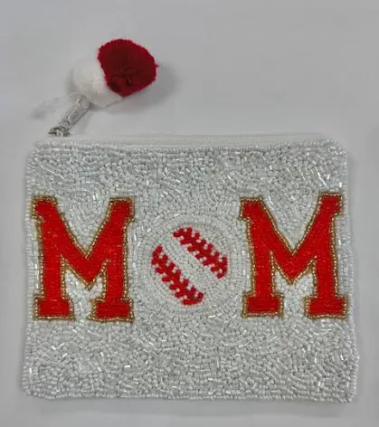Baseball Mom Beaded Coin Pouch