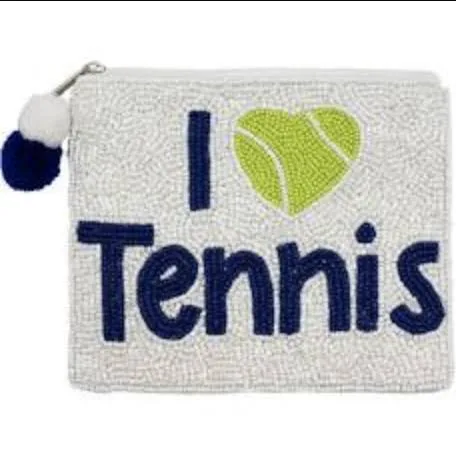 I Love Tennis Beaded Coin Pouch