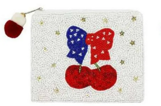 American Cherries Beaded Coin Pouch
