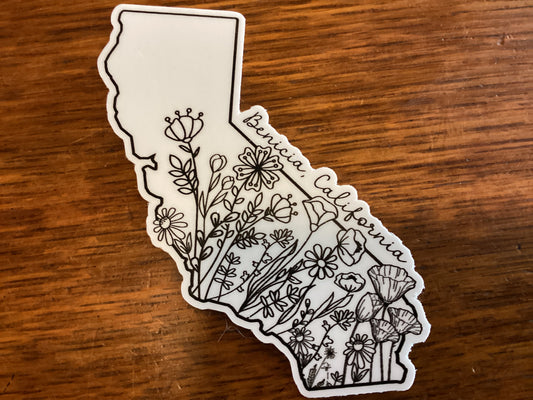 Custom Wildflower State Decal / Sticker Black and White