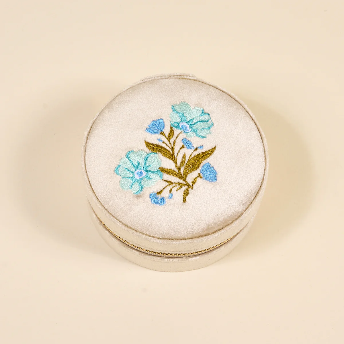 The Darling Effect Round Velvet Jewlery Case-Poppin Petals Aqua