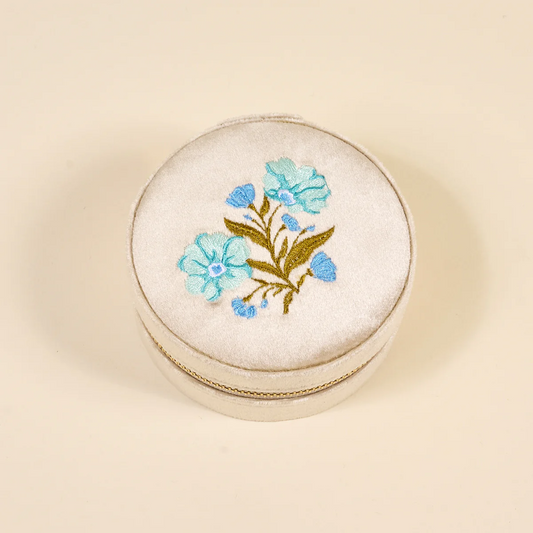 The Darling Effect Round Velvet Jewlery Case-Poppin Petals Aqua