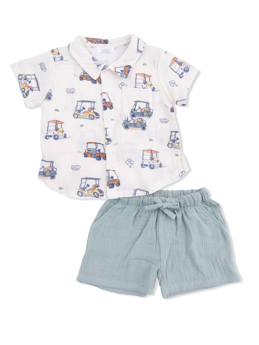 Zooming Golf Carts - Polo Button Up W/ Casual Short