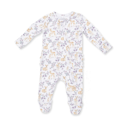 Floral Deer - 2-Way Ruffle Back Zipper Footie