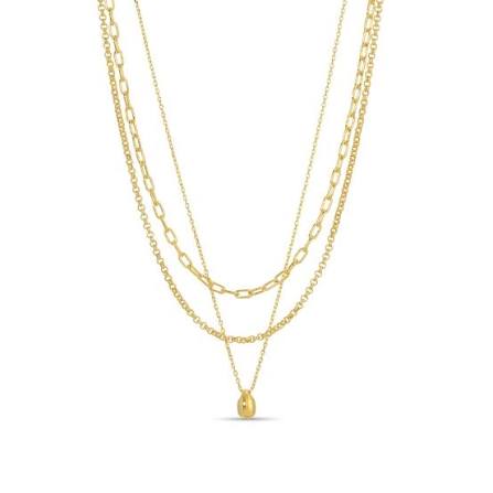 Triple Layered w/ Petit Teardrop | Necklace | Gold