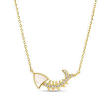 Chic Pave & Shell Fishbone | Necklace | Gold