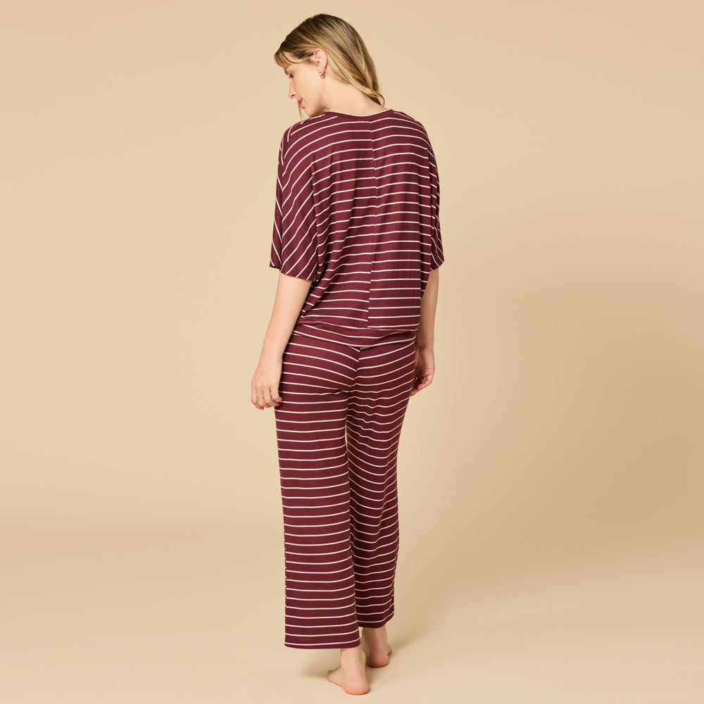 Dream Relaxed V-Neck Capri Set - Cherry Cola Stripe