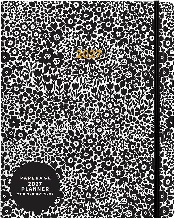 12MO Stitchbound Planner | Black&White Floral