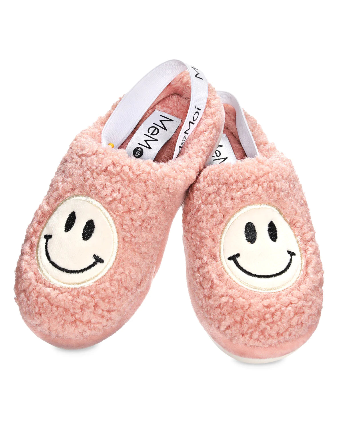 Kids Fuzzy Pink Smilely Plush Slippers