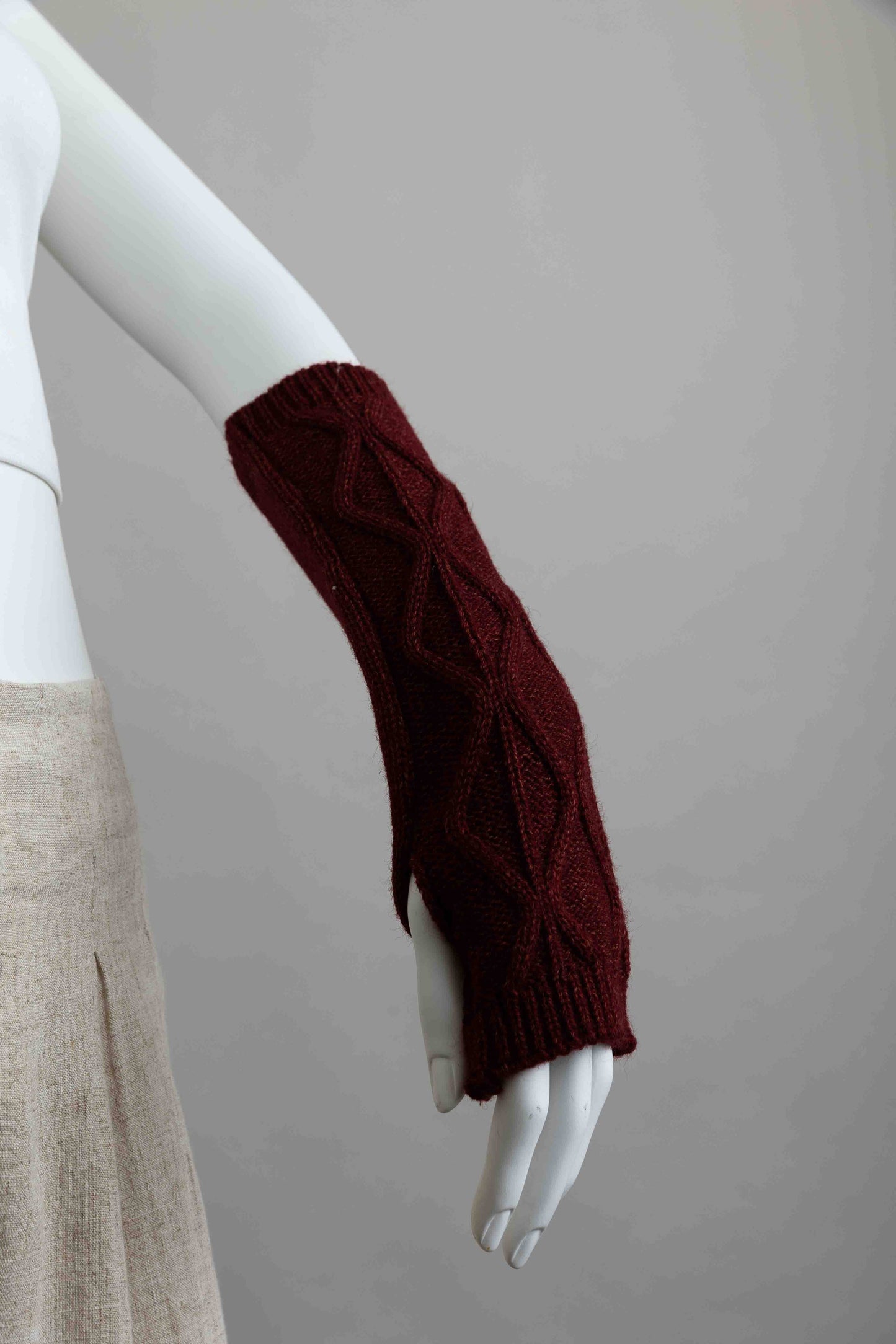 Aran Soft Knitted Arm Warmer: Sage