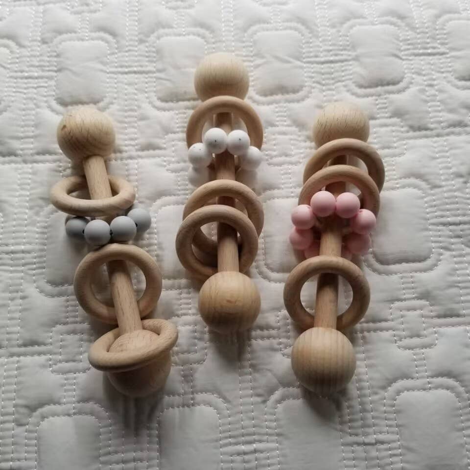 Silicone Wood Teething Rattle Toys