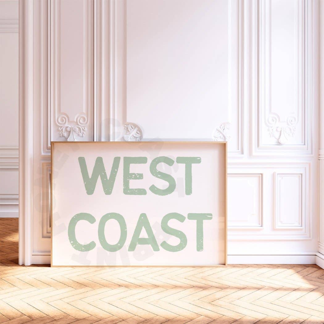 Landscape Sage Green West Coast Retro Typography Wall Art