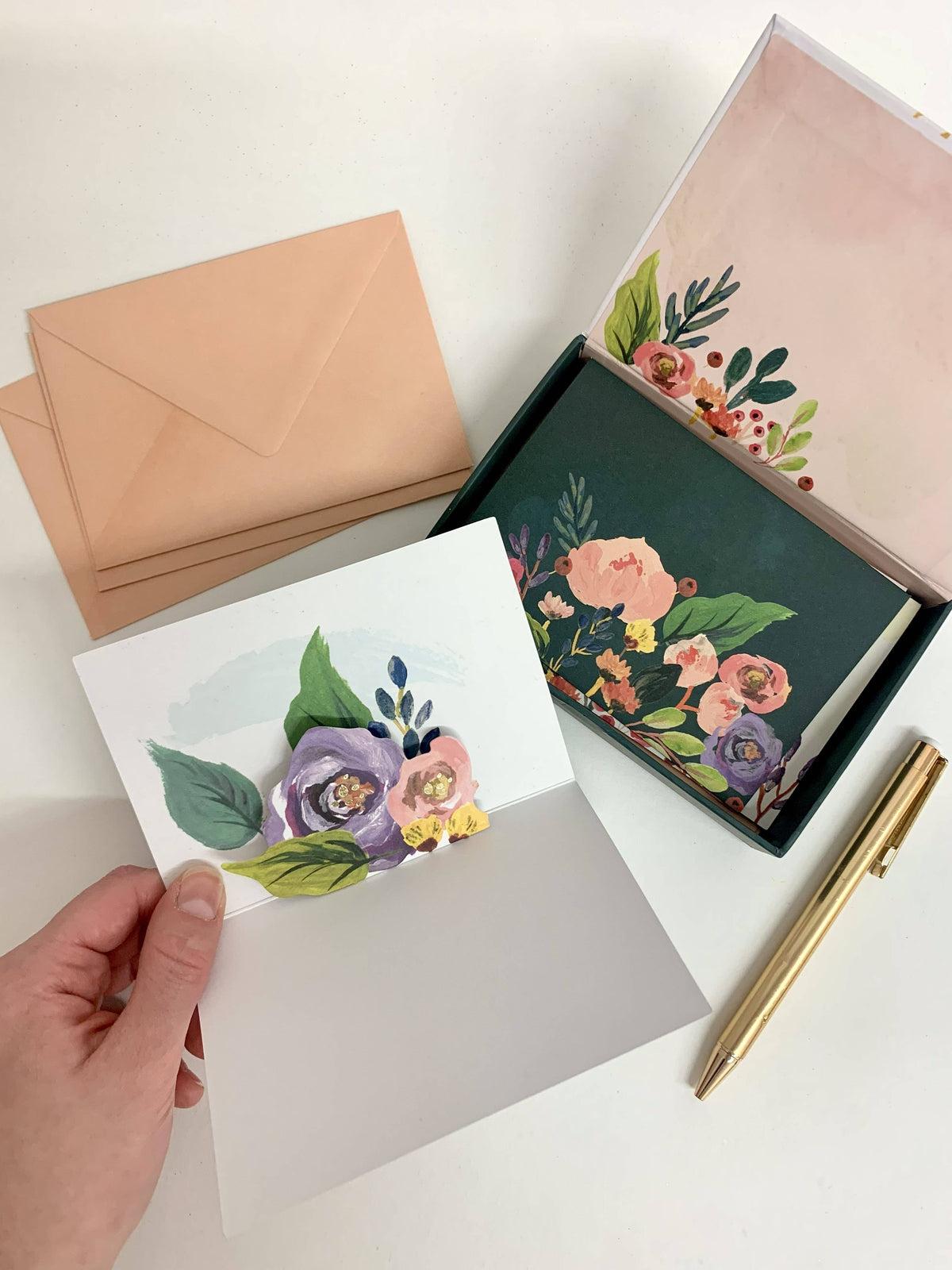 Floral Boxed Dimensional Notecard Set with Gold Foil