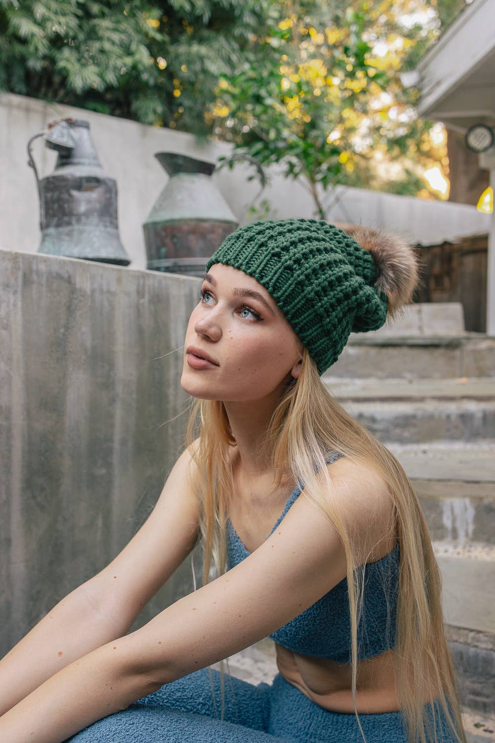 Textured Beanie With Pom Pom: Ivory