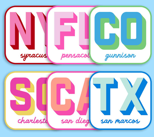 Custom City Initial Sticker Retro Travel Souvenir Sticker