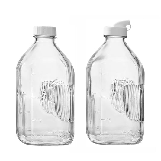 Fox Run Large Glass Milk Bottles, 64oz/2 Quart