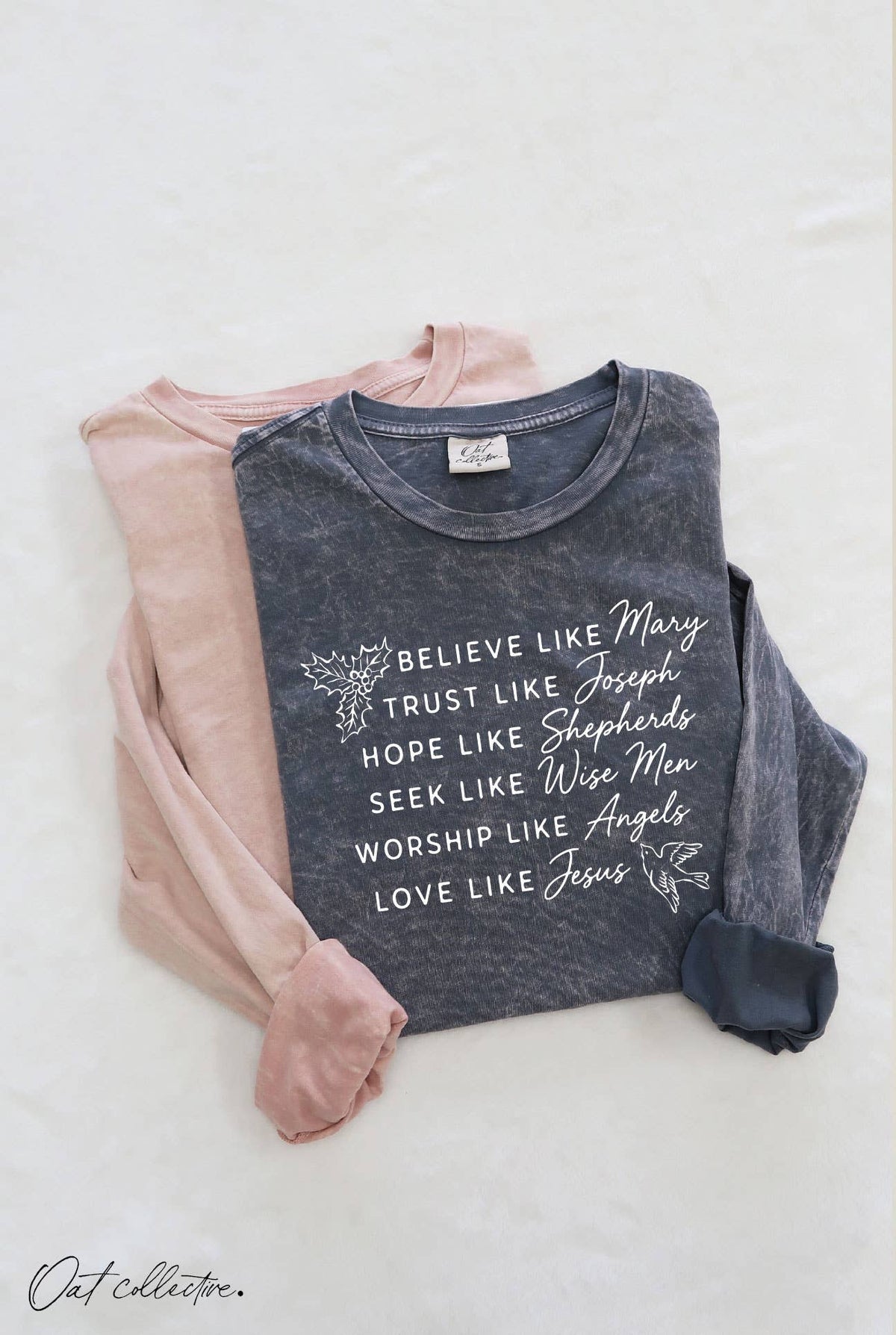 BELIEVE LIKE Mary Mineral Washed Long Sleeve Graphic