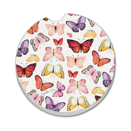 "Watercolor Butterflies" Stone Car Coaster NO PACKAGING