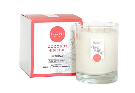 DANI Naturals - Two Wick - 14oz Large Glass Candle, Coconut Hibiscus