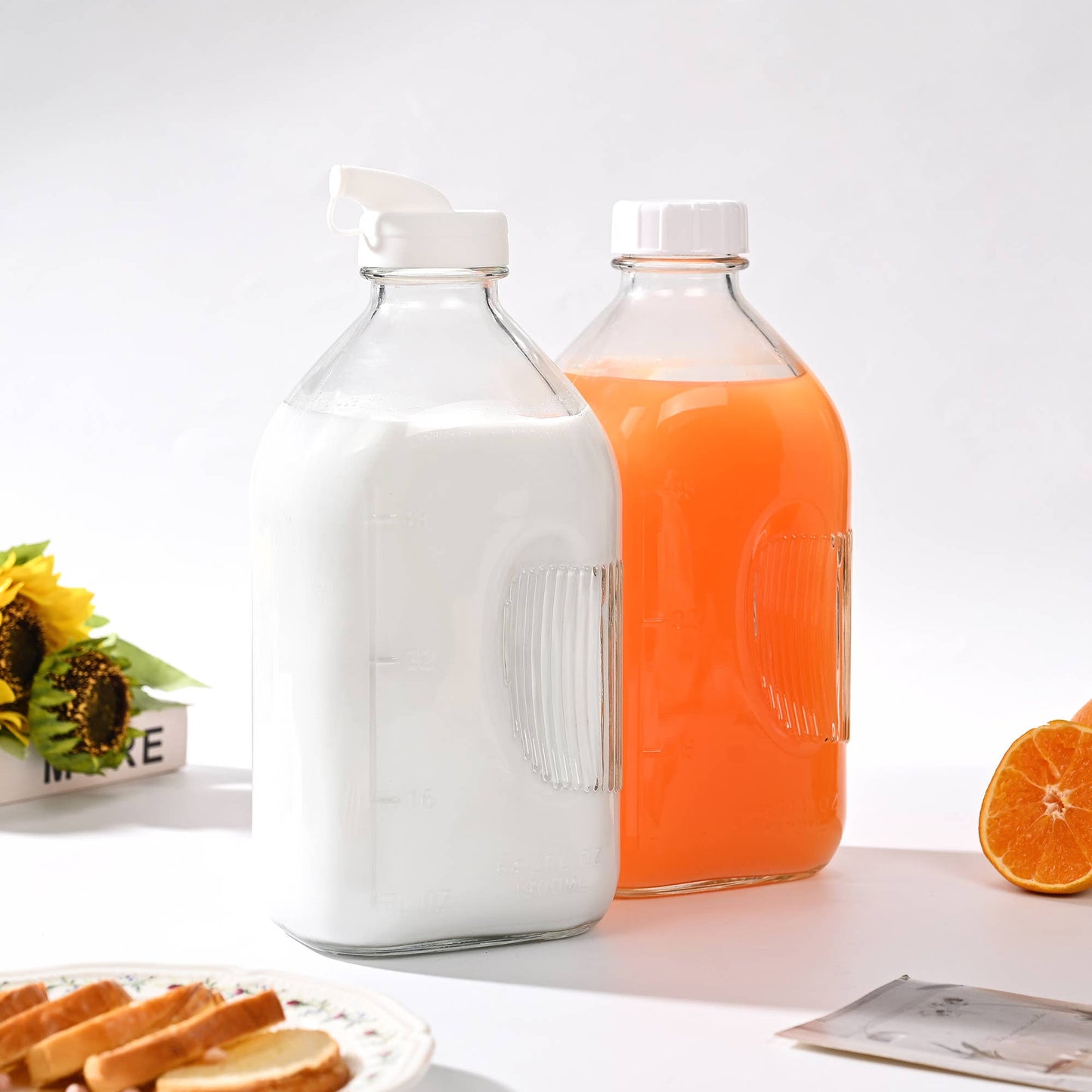 Fox Run Large Glass Milk Bottles, 64oz/2 Quart