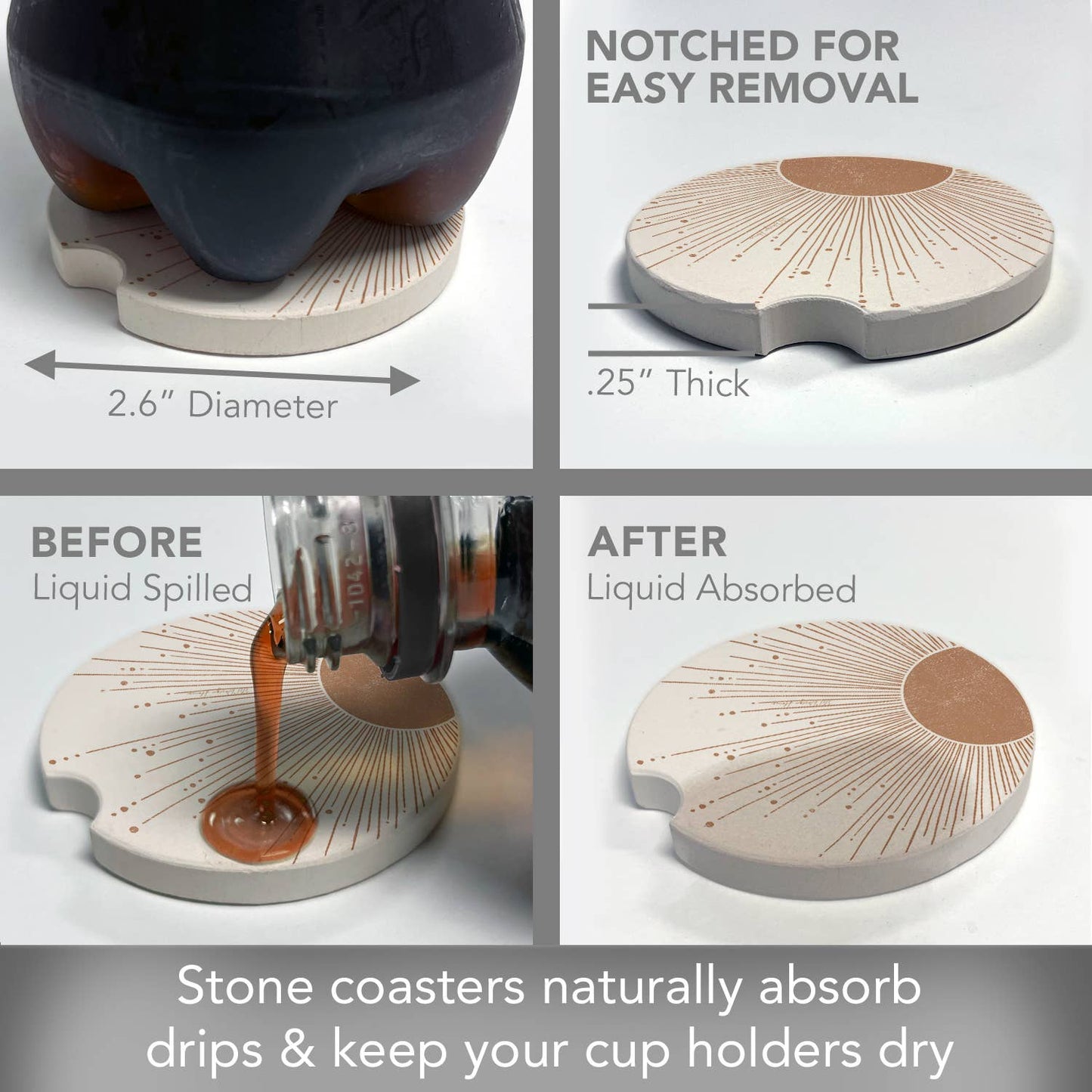 "Mocha Sunrise" Stone Car Coaster  BULK NO PACKAGING