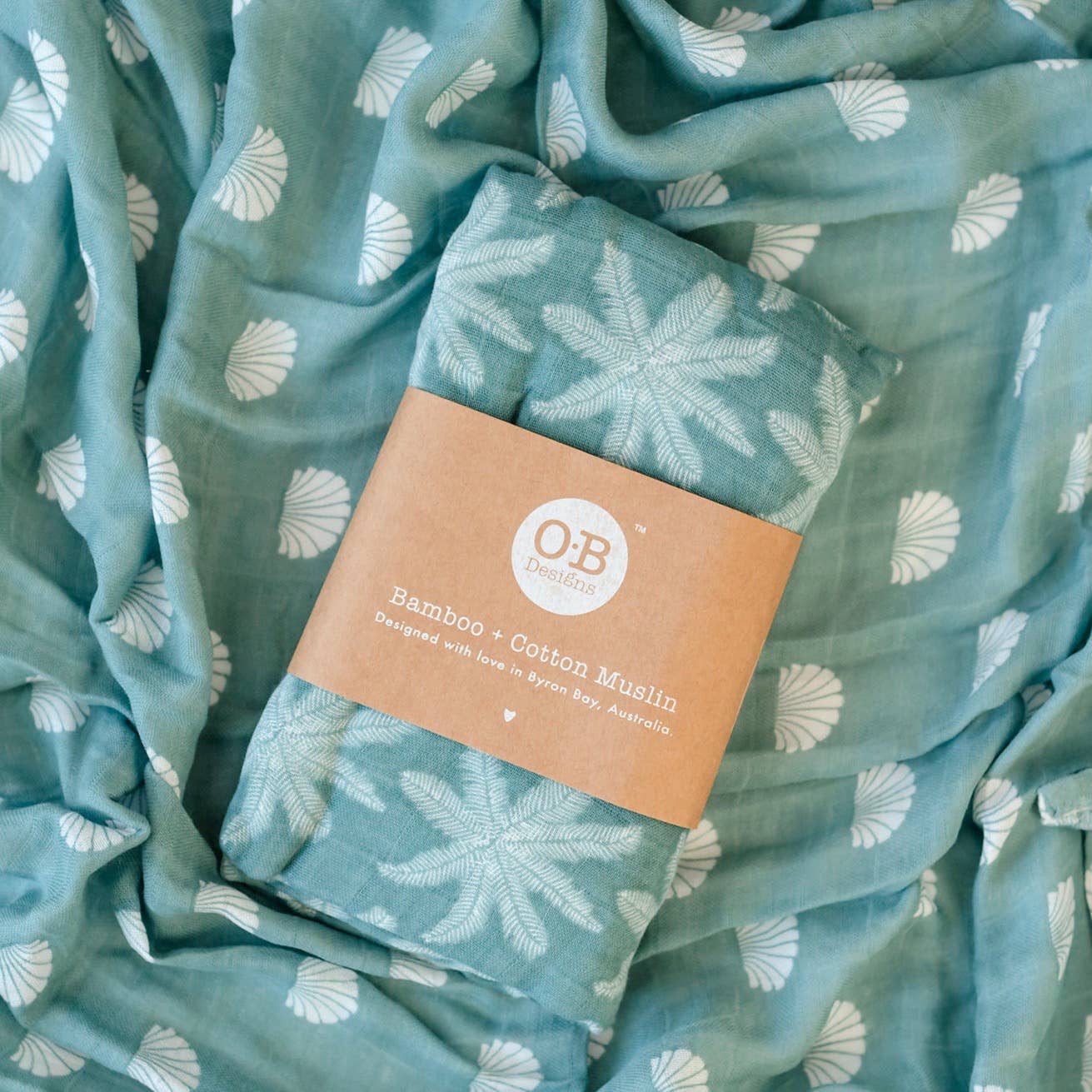 OB - Bamboo + Cotton Muslin Swaddle Wrap | Ocean - Shell Print