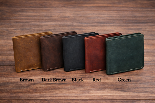 Men’s Full-Grain Crazy Leather Bifold Wallet with ID Window
