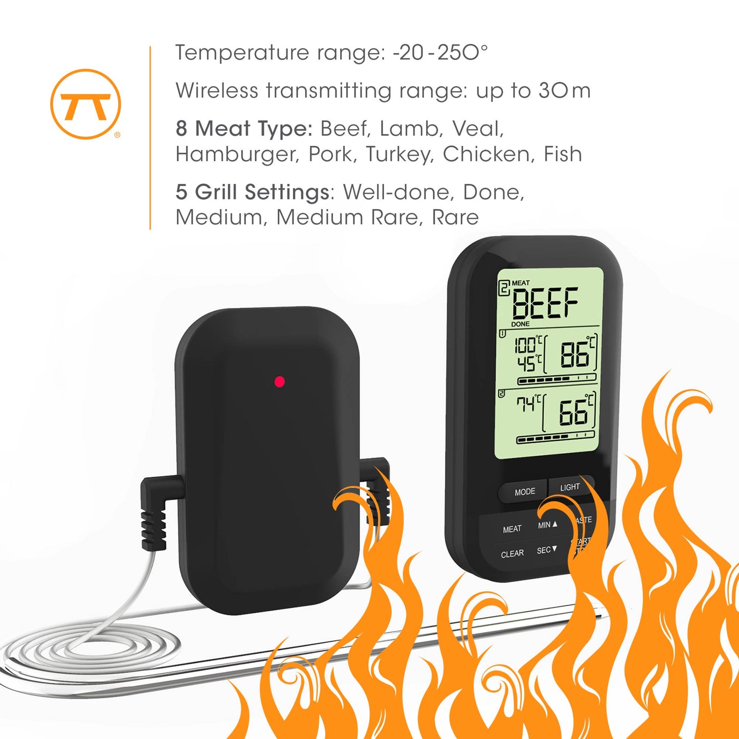 Outset Digital Wireless Dual Probe BBQ Thermometer, 4.25"