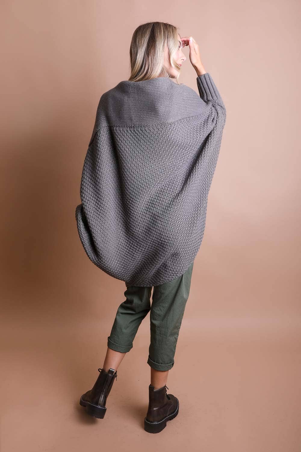 Bestselling! Bat Sleeve Knit Cardigan: Gray