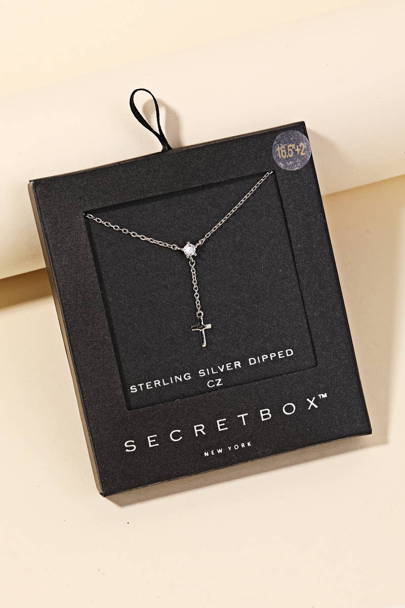 Secret Box Dainty Cross Charm Y Necklace