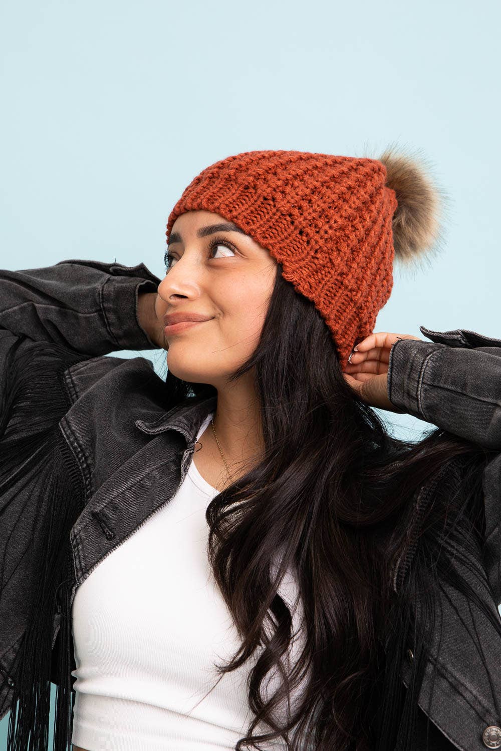 Textured Beanie With Pom Pom: Ivory