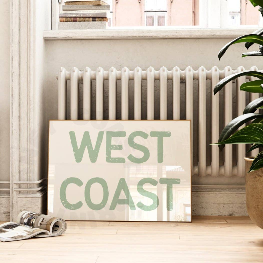 Landscape Sage Green West Coast Retro Typography Wall Art